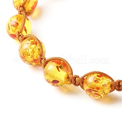 Braccialetto di perline intrecciate ambrate imitazione resina rotonda per ragazze donne&nbsp;BJEW-JB06892-02