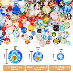 3 Stränge 3 Stile handgemachte Millefiori Glas runde Perlenstränge&nbsp;LAMP-OC0001-69