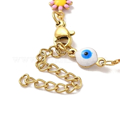 Bracelets à maillons en acier inoxydable 304 émaillé avec motif marguerite et mauvais œil pour femmes&nbsp;LS-BJEW-B079-03G