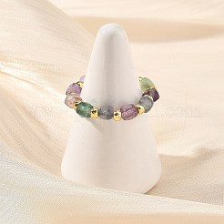 Ensemble de 3 bague extensible en fluorite naturelle et perles de laiton pour femme&nbsp;RJEW-JR01109