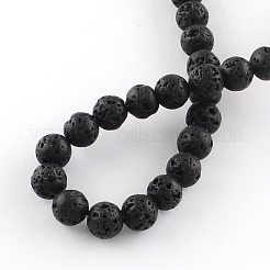 Hebras de cuentas redondas de piedras preciosas de roca de lava teñidas naturales&nbsp;G-R293-04