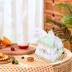 12 Stück 4 Farben Blumen bedruckte 3D-Teekannen-förmige Papier-Süßigkeiten-Geschenkboxen mit Band&nbsp;DIY-SP0006-39