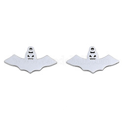 201 Stainless Steel Pendants, Halloween Style, Bat, Stainless Steel Color, 14x25x1mm, Hole: 1.4mm