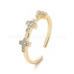 Кольцо-манжета с крестом из прозрачного кубического циркония, украшения из латуни для женщин, золотые, внутренний диаметр: 17.6 мм