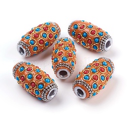 Manuell Indonesiene Perlen, mit Metallfunden und Harz-Cabochons, Platin & golden, Oval, orange, 32x16.5~17 mm, Bohrung: 4.5 mm