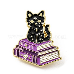 Emaille-Pin mit magischer Katze, Legierungsbrosche für Rucksackkleidung, Buch, 30.5x26.5x1.5 mm