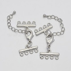 Chain Extenders, Necklace Layering Clasps, with 4 Strands 8-Hole Brass Ends and Lobster Claw Clasps, Platinum, 40mm, Clasps: about 15x9x3mm, Links: about 10x20x2mm, hole: 1.5mm, Chains: about 3.5mm wide, 48mm long
