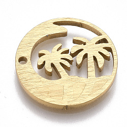 Aluminium Pendants, Laser Cut Pendants, Flat Round with Coconut Tree, Golden, 18x1.5mm, Hole: 1mm