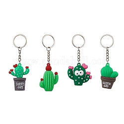 Porte-clés en plastique pvc cactus de dessin animé, avec porte-clés fendus, verte, 10.1~11.15 cm