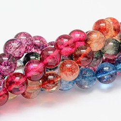 Chapelets de perles de quartz craquelées naturelles rondes et teintées, couleur mixte, 4mm, Trou: 1mm, Environ 95 pcs/chapelet, 15.5 pouce
