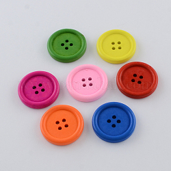 4 trous teints boutons en bois, plat rond, couleur mixte, 20x4mm, Trou: 2mm, environ 648 pcs/500 g