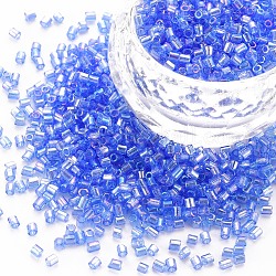 Perles de bugle en verre, couleurs transparentes arc, bleuet, 2.5~3x2mm, Trou: 0.9mm, environ 15000 pcs / livre