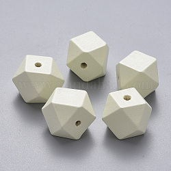 Perles de bois naturel peintes, polygone, blanc crème, 15.5x16x16mm, Trou: 3.5mm