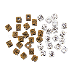 Dicosmétique 100 pièces 2 couleurs cube avec symbole om perles 4.5mm vintage cube perles carrées perles de charme de yoga perles de cube en vrac d'énergie perles d'espacement en vrac en métal perles en alliage pour la fabrication de bijoux