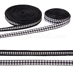 Ruban jacquard en polyester, 20 mètre, 2 styles, ruban tartan et ruban oiseau, noir, 3/8 pouce (10 mm), 10 mètres/styles