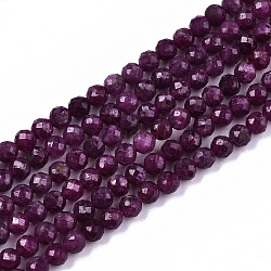 Natural Ruby Beads Strands, Faceted, Round, 3mm, Hole: 0.6mm, about 122~124pcs/strand, 15.16 inch~15.35 inch(38.5~39cm)