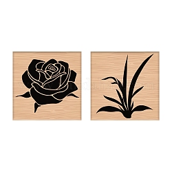 Craspire 2pc tampons en bois de hêtre, avec 2 feuille de tampon en résine, carrée, accessoires de scrapbooking, Motif végétal, 7.5x7.5x2.3 cm