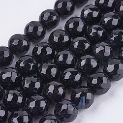 Natural Madagascar Black Agate Bead Strands, Faceted, Round, Dyed & Heated, 8mm
