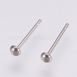 202 Stainless Steel Stud Earring Findings, with 304 Stainless Steel Pin, Half Round, Stainless Steel Color, 3x1.5mm, Pin: 0.8mm