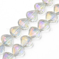Chapelets de perles en verre transparent électrolytique, facette, larme, jaune verge d'or clair, 10.5x12x6.5mm, Trou: 1mm, Environ 60 pcs/chapelet, 25.59 pouce (65 cm)
