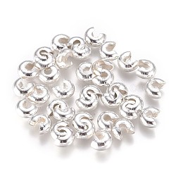 Brass Crimp Beads Covers, Silver, 6.5x5.5x3.5mm, Hole: 2mm, about 100pcs/bag