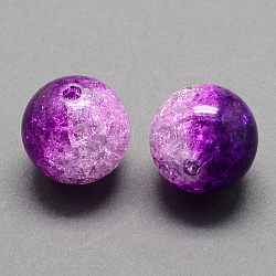 Perles acryliques craquelées transparentes à deux tons, moitié peint à la bombe, ronde, violet, 14mm, Trou: 2.5mm