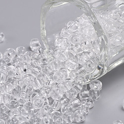 Perles de rocaille en verre, transparent , ronde, trou rond, blanc, 6/0, 4mm, Trou: 1.5mm, environ 500 pcs/50 g, 50 g / sac, 18 sacs/2 livres