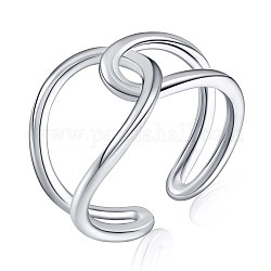 Anillo abierto con nudo cruzado en plata de primera ley con baño de rodio, anillo de alambre minimalista para mujer, Platino, nosotros tamaño 925 5 (1/4 mm)