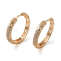 Brass Cubic Zirconia Hoop Earrings for Women, Hollow Horse Eye, Light Gold, 27x4mm