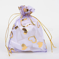 ハートプリントオーガンジーバッグ巾着袋  ギフトバッグ  長方形  紫色のメディア  12x10cm