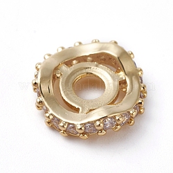 Perle di zirconi cubici trasparenti in micro pavè di ottone, placcato di lunga durata, Onda Quadra, oro, 11.5x11.5x3mm, Foro: 3 mm