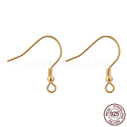 925 Sterling Silver Earring Hooks, Golden, 17x2.5x19mm, Hole: 1.5mm, 21 Gauge, Pin: 0.7mm