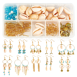 Ensembles de fabrication de boucles d'oreilles à thème SunnyClue, y compris verre et cauris et perles de verre, pendentifs en laiton et en alliage, chaînes de câble en laiton et crochets pour boucles d'oreilles, épingles en fer, or
