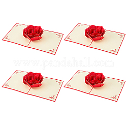長方形の 3D ローズ ポップアップ紙グリーティング カード  封筒付き  バレンタインデーの招待状  ローズ模様  レッド  184x127x5mm