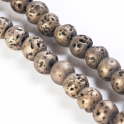 Fili di perle di roccia lavica naturale elettrodeposta sottovuoto, tinto, tondo, bronzo antico placcato, 4.5~5mm, Foro: 1 mm,circa91pcs/filo, 15.3 pollici (39 cm)