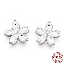 925 Sterling Silver Charms, Flower, Silver, 13x12x1.5mm, Hole: 1mm