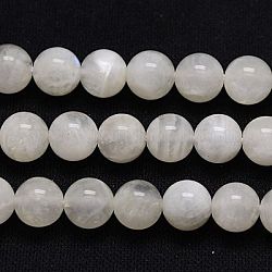 Brins de perles de pierre de lune arc-en-ciel naturel, ronde, blanc, 8mm, Trou: 1mm