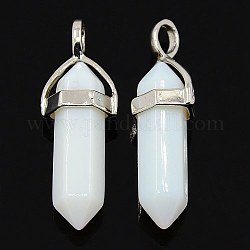 Opalite Pointed Pendants, with Platinum Alloy Pendant Bails, Bullet, 38~41x10~12mm, Hole: 3mm
