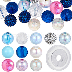 SUNNYCLUE DIY Ocean Theme Bracelet Making Kit, Including Acrylic Round Beads with Rhinestone, Elastic Thread, Blue, Beads: 48Pcs/bag
