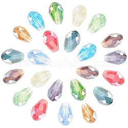 Perle di vetro placcato color ab, sfaccettato, lacrima, colore misto, 11~12x8mm, Foro: 1 mm, 200pcs/scatola