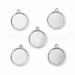 Supports de pendentif de cabochon rond plat d'argent antique de style tibétain, sans cadmium et sans plomb, Plateau: 16 mm, 22x19x2mm, Trou: 1.5mm, environ 714 pcs/1000 g