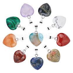PandaHall 10 Styles Heart Stone Charms, Chakra Crystal Pendants Gemstone Charms Quartz Rock Beads for Valentines Day Mother's Day DIY Jewellery Necklace Keychains Earring Crafts Supplies