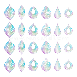 Unicraftale 24Pcs 6 Style Spray Painted 430 Stainless Steel Pendants, Teardrop & Leaf Charm, Colorful, 40~56x23.5~37x0.5mm, Hole: 1.4~2mm, 4pcs/style