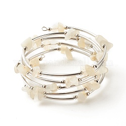 5-петлевые женские браслеты с бусинами из натурального белого лунного камня, браслет из стальной проволоки с эффектом памяти, платина, внутренний диаметр: 2-1/8 дюйм (5.45 см)