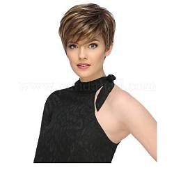 Ombre pelucas cortas rectas pixie, para mujeres, Fibra resistente a altas temperaturas, café, 10-1/4 pulgada (26 cm)