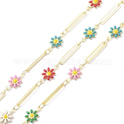 Звенья цепи из латуни и эмали, долговечный, цветок, пайки, с катушкой, золотые, 12.5~15x3~7x0.5~2 мм, около 10.93 ярда (10 м) / рулон