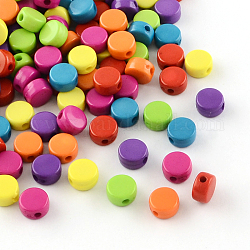Rondes plat perles acryliques opaques, couleur mixte, 8x4.5mm, Trou: 2mm, environ 2195 pcs/500 g