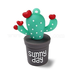 Grandi pendenti in plastica pvc, cactus con parola fascino giornata di sole, acquamarina media, 53x40x24.5mm, Foro: 3 mm