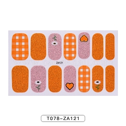 Autocollants de vernis à ongles à imprimé léopard floral de fruits, bandes de décalcomanies à ongles en poudre scintillante auto-adhésives, avec des fichiers tampons de manucure gratuits, rouge-orange, 25x8.5~15mm, 14pcs / feuille