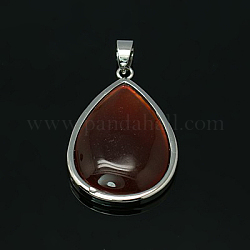 Natural Carnelian Pendants, with Brass Findings, Teardrop, Platinum Metal Color, 40x24x8mm, Hole: 7x4mm